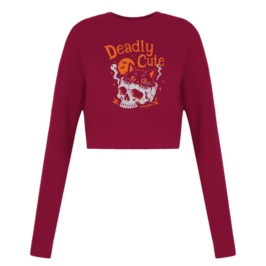 Sweat crop top femme humour chat « Deadly Cute Cat » – Gaga de mon chat (vue 2)
