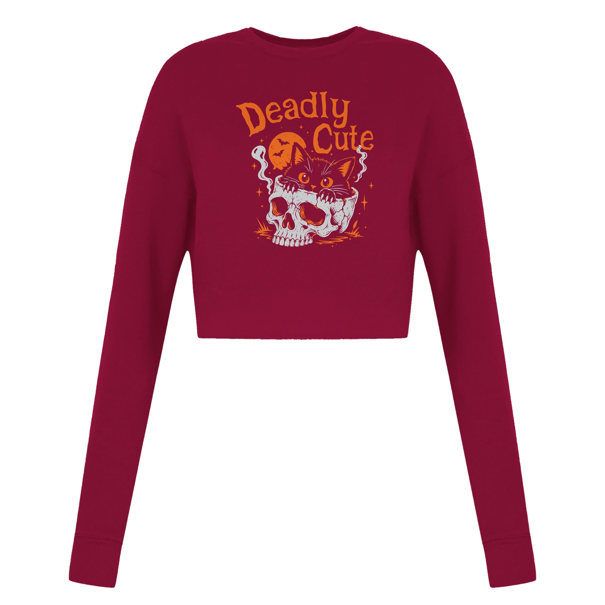 Sweat crop top femme humour chat « Deadly Cute Cat » – Gaga de mon chat (vue 2)