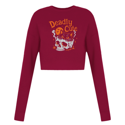 Sweat crop top femme humour chat « Deadly Cute Cat » – Gaga de mon chat (vue 2)