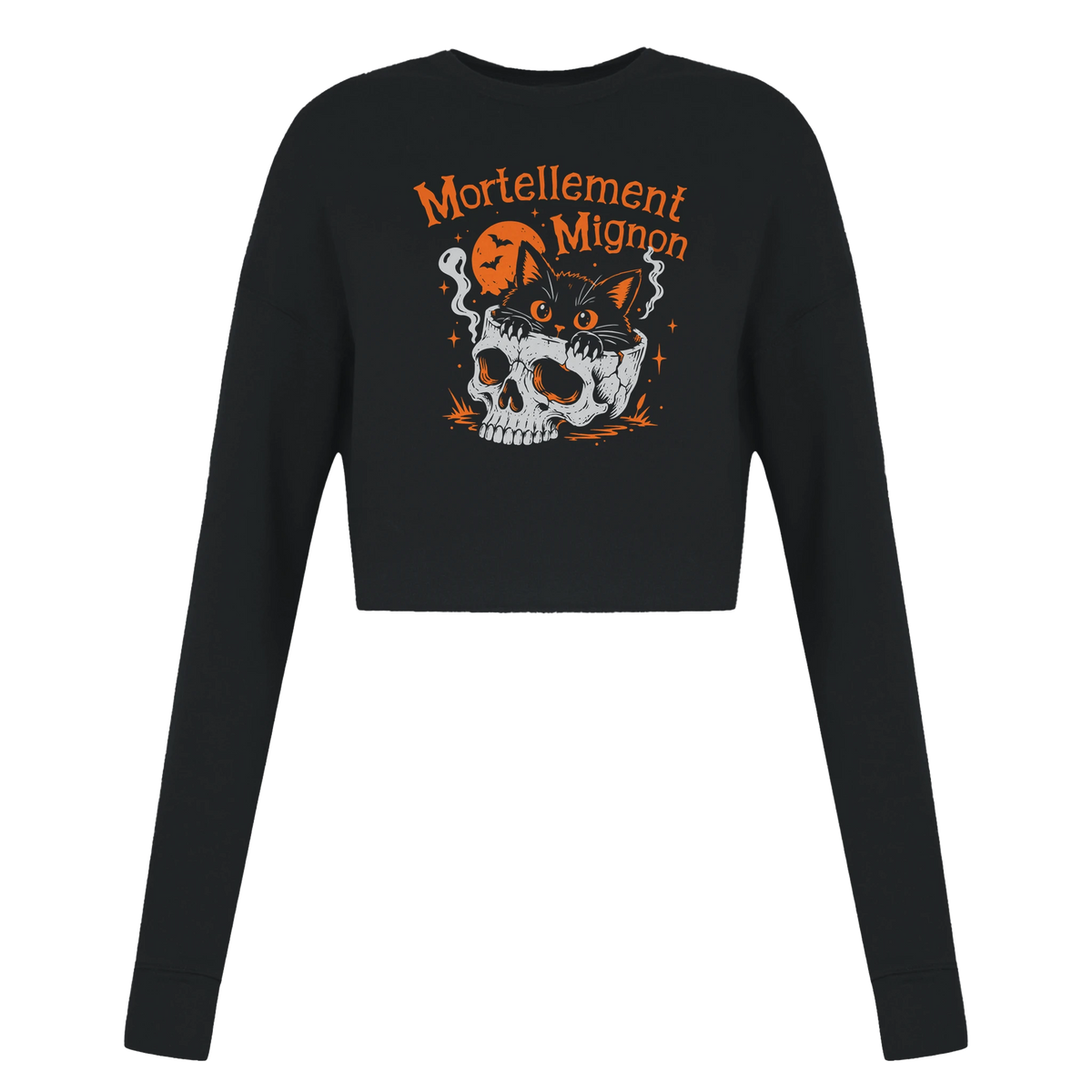 Sweat crop top femme humour chat « Mortellement mignon » – Gaga de mon chat