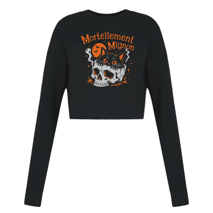 Sweat crop top femme humour chat « Mortellement mignon » – Gaga de mon chat