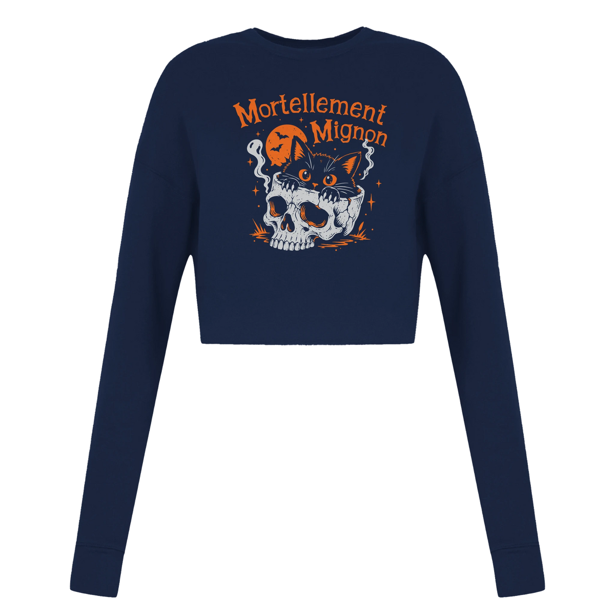 Sweat crop top femme humour chat « Mortellement mignon » – Gaga de mon chat (vue 3)