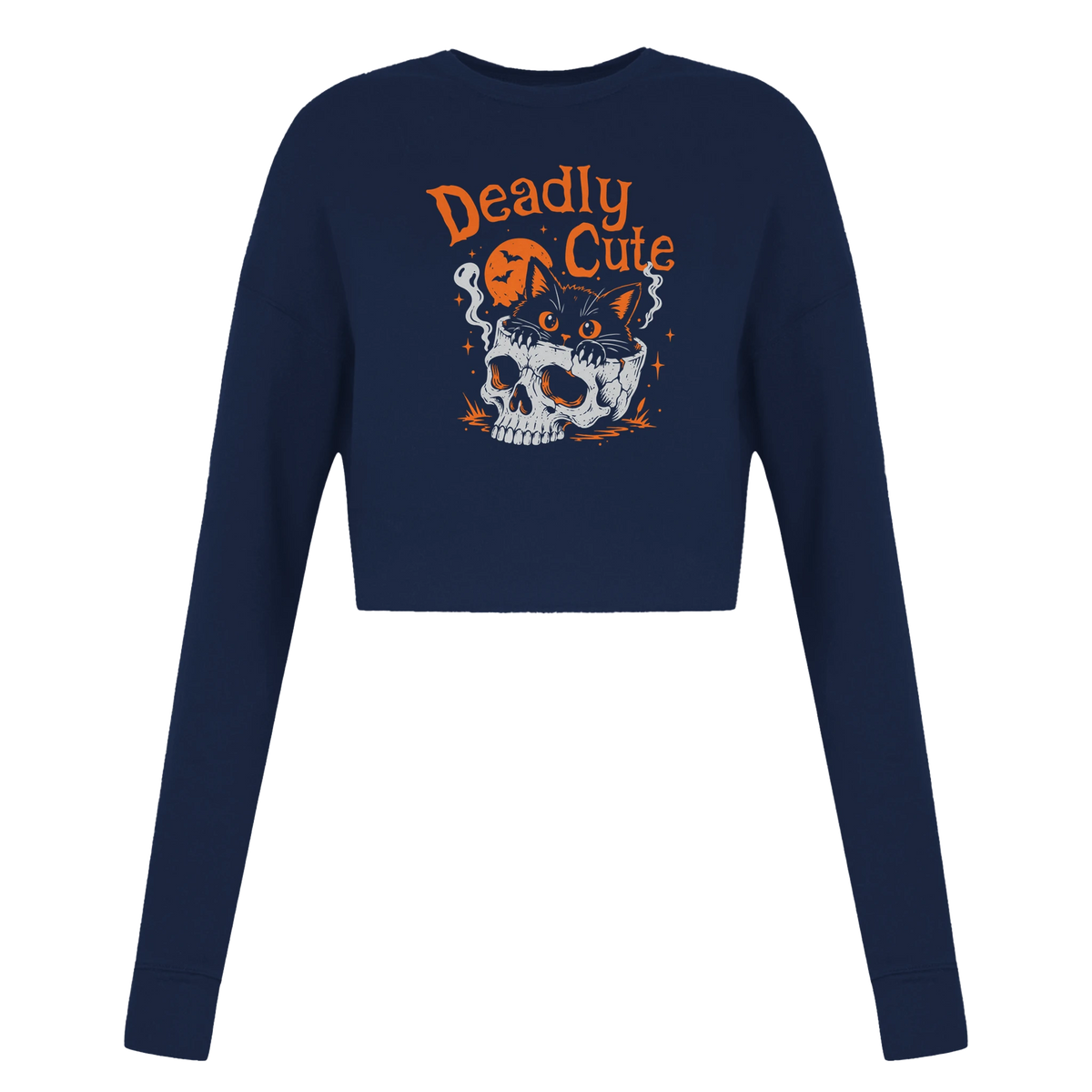 Sweat crop top femme humour chat « Deadly Cute Cat » – Gaga de mon chat (vue 4)