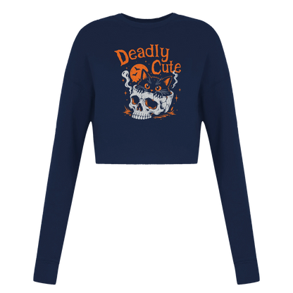 Sweat crop top femme humour chat « Deadly Cute Cat » – Gaga de mon chat (vue 4)