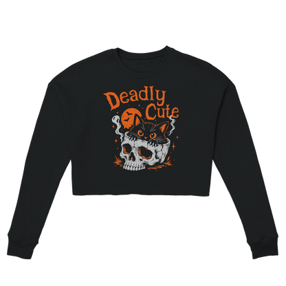 Sweat crop top femme humour chat « Deadly Cute Cat » – Gaga de mon chat (vue 12)