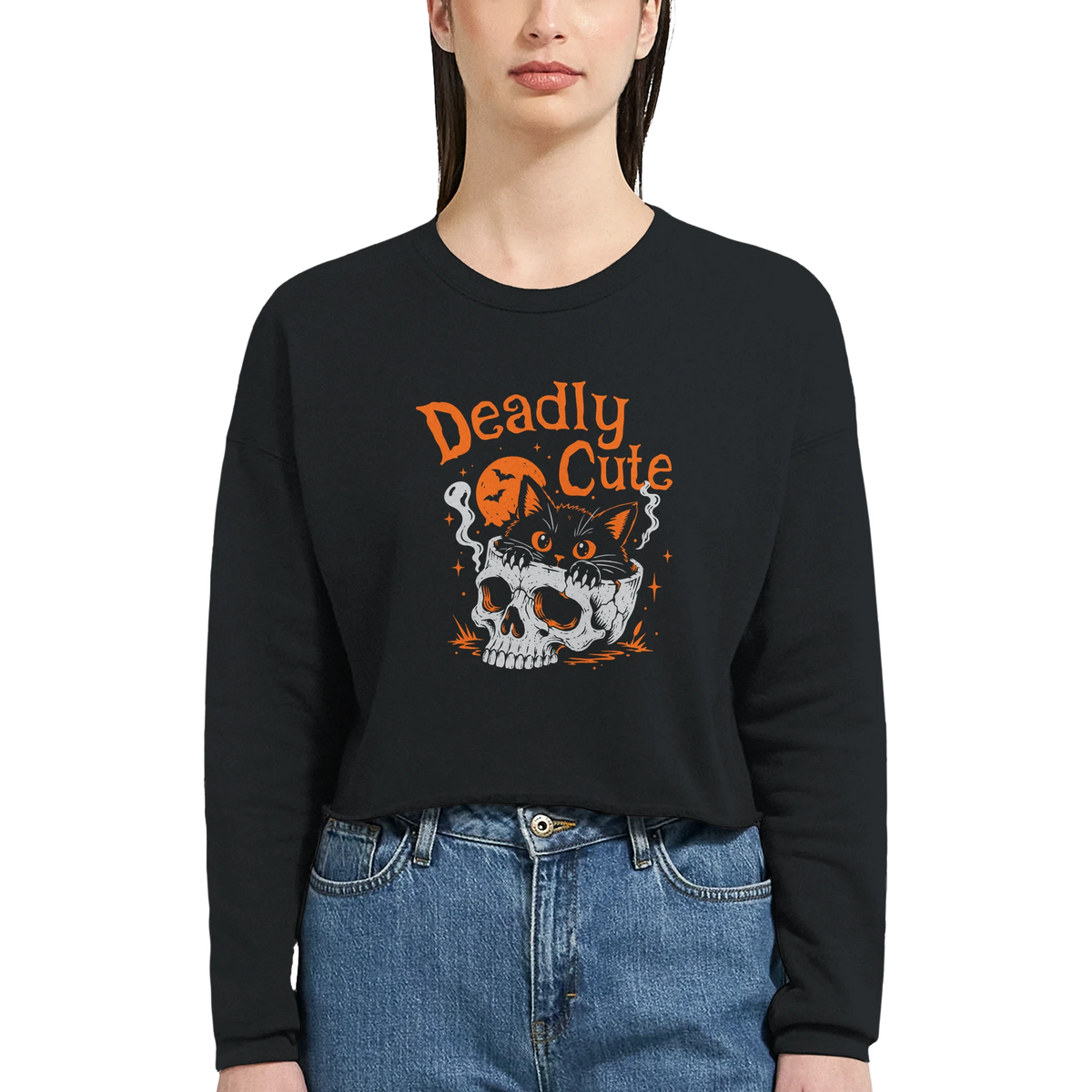 Sweat crop top femme humour chat « Deadly Cute Cat » – Gaga de mon chat (vue 11)