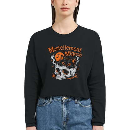 Sweat crop top femme humour chat « Mortellement mignon » – Gaga de mon chat (vue 6)