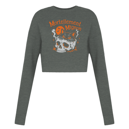 Sweat crop top femme humour chat « Mortellement mignon » – Gaga de mon chat (vue 2)