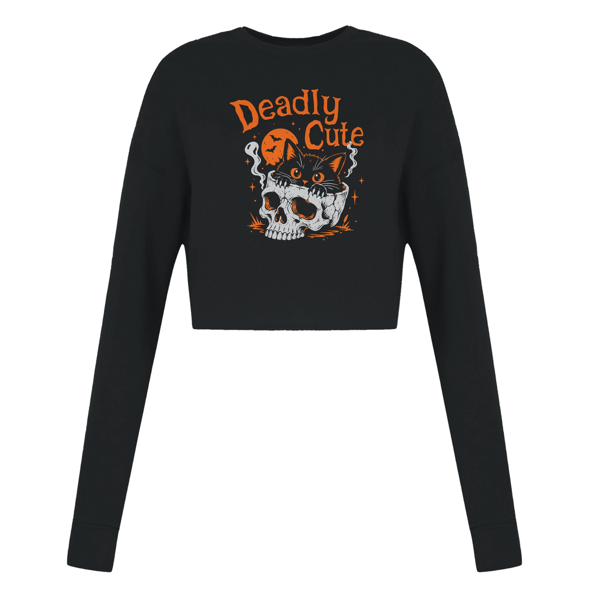 Sweat crop top femme humour chat « Deadly Cute Cat » – Gaga de mon chat
