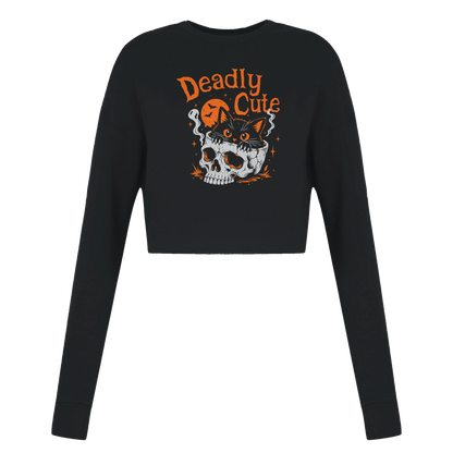Sweat crop top femme humour chat « Deadly Cute Cat » – Gaga de mon chat