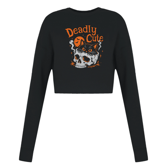 Sweat crop top femme humour chat « Deadly Cute Cat » – Gaga de mon chat