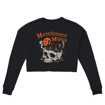 Sweat crop top femme humour chat « Mortellement mignon » – Gaga de mon chat (vue 9)