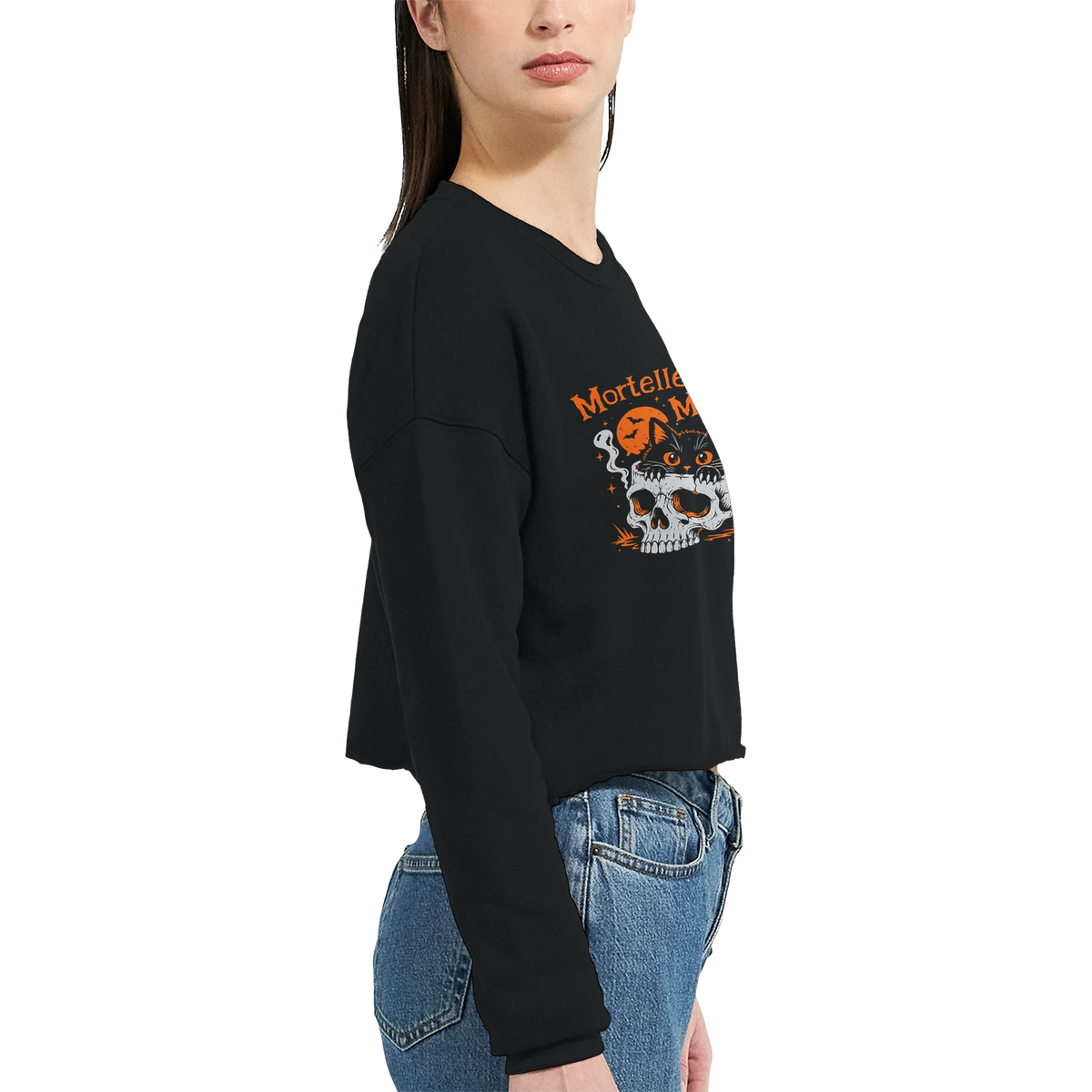 Sweat crop top femme humour chat « Mortellement mignon » – Gaga de mon chat (vue 10)